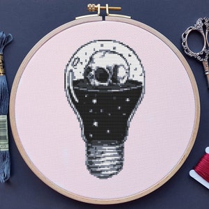 Witchy Bulb Cross Stitch Pattern, Skull Cross Stitch, Gothic Cross Stitch, Witch Cross Stitch, Potion Cross Stitch, Counted Cross Stitch