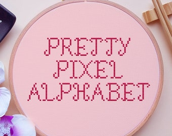 Pixel Fonts Cross Stitch Pattern, Anime, Alphabet, (PDF)
