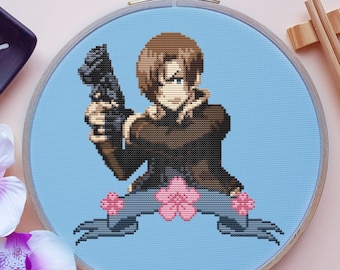 Resident Evil Leon Kennedy Cross Stitch Pattern, Gaming, Pixel, (PDF)