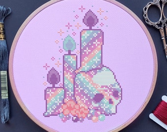 Witchy Cross Stitch Pattern, Gothic, Pastel, (PDF)