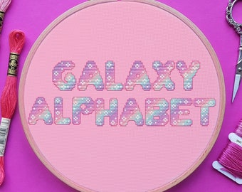 Galaxy Alphabet Cross Stitch Pattern, Letter Cross Stitch, Font Cross Stitch, Kawaii Cross Stitch, Anime Cross Stitch, Counted, PDF, DMC
