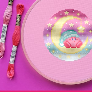 Kirby Cross Stitch Pattern, Moon Cross Stitch, Game Cross Stitch, Gaming Cross Stitch, Pastell Cross Stitch, Anime Cross Stitch, Kawaii