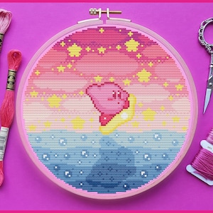Kirby Cross Stitch Pattern, Pastel, Pixel, Game, (PDF)
