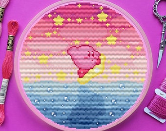 Kirby Cross Stitch Pattern, Pastel, Pixel, Game, (PDF)