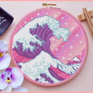 Great Wave Cross Stitch Pattern, Japan Cross Stitch, Galaxy Cross Stitch, Pastel Cross Stitch, Kawaii Cross Stitch, Cute Cross Stitch, PDF