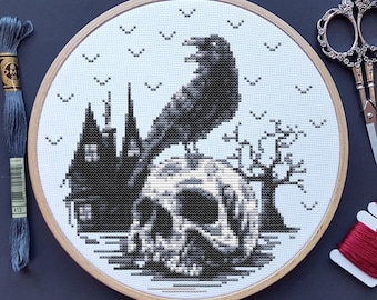 Crow Cross Sitch Pattern, Witchy, Horror, Halloween, (PDF)