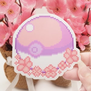 Sticker Pokeball, Pixel Art, Pastel, Fleur de cerisier, Mignonne, Kawaii, Jeu, Jeux, Anime, Japon, Vinyle
