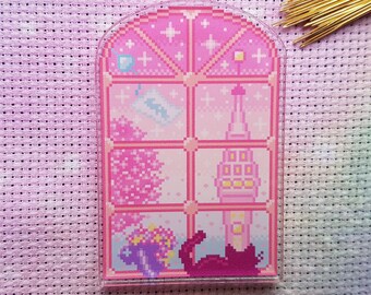 Pastel Window Needle Minder, Cat, Japan, Cross Stitch, Magnet