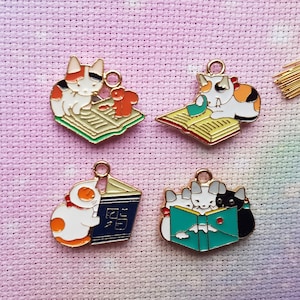 Cat Needle Minder Set, Book Needle Minder, Enamel Needle Minder, Cute Needle Minder, Kawaii Needle Minder, Cross Stitch, Embroidery, Funny