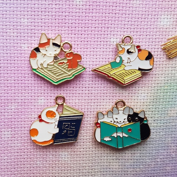 Cat Needle Minder Set, Book Needle Minder, Enamel Needle Minder, Cute Needle Minder, Kawaii Needle Minder, Cross Stitch, Embroidery, Funny