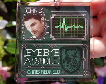 Chaveiro/Pingente para Bolsa do Chris Redfield de Resident Evil, Estilo Gamer, Pixel Art, Acrílico