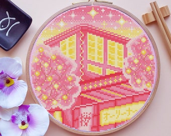 School Festival Cross Stitch Pattern, Japan Cross Stitch, Pastel Cross Stitch, Cute Cross Stitch, Anime Cross Stitch, Kawaii Cross Stitch