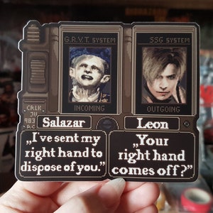 Sticker Resident Evil 4, sticker Leon Kennedy, pixelsticker, horrorsticker, gamesticker, gamingsticker, animesticker, grappige sticker