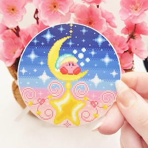 Kirby Pixel Art Sticker, Moon Sticker, Game Sticker, Gaming Sticker, Cute Sticker, Kawaii Sticker, Japan Sticker, Retro Sticker, Vinyl