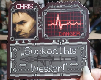 Resident Evil Sticker, Chris Redfield Sticker, Pixel Sticker, Horror Sticker, Game Sticker, Gaming Sticker, Anime Sticker, Funny Sticker