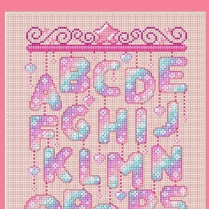 Alphabet Mobile Cross Stitch Pattern, Pastel Cross Stitch, Kawaii Cross Stitch, Anime Cross Stitch, ABC Cross Stitch, Counted Cross Stitch