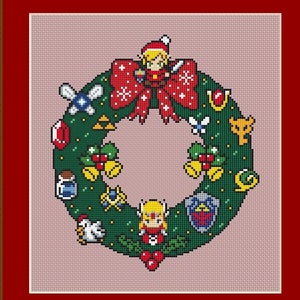 Zelda Cross Stitch Pattern, Christmas Cross Stitch, Wreath Cross Stitch, Funny Cross Stitch, Game Cross Stitch, Anime, Kreuzstich, Cute