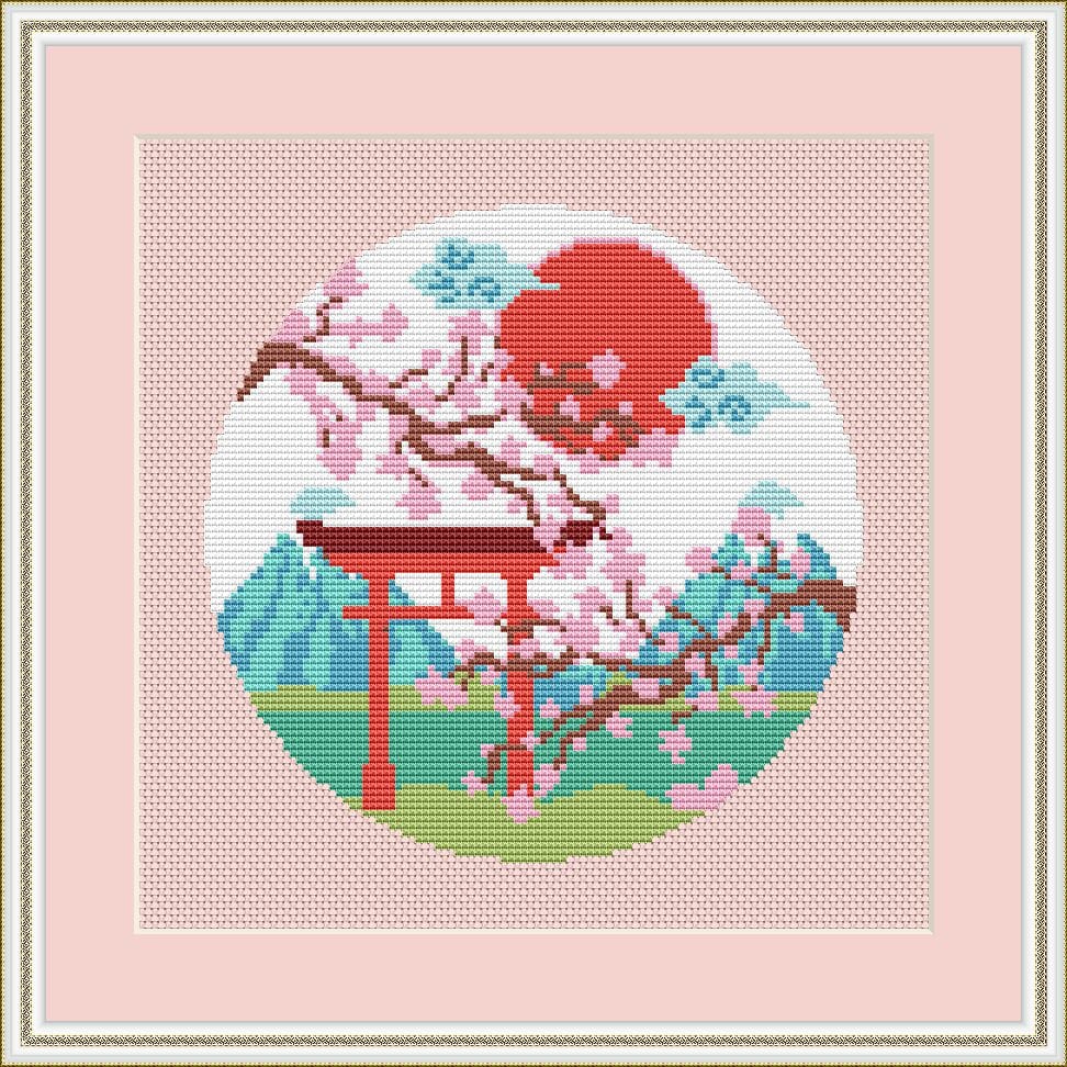 Cross Stitch Kits Collection Sakura. Fuji, Brigde and Pagoda by