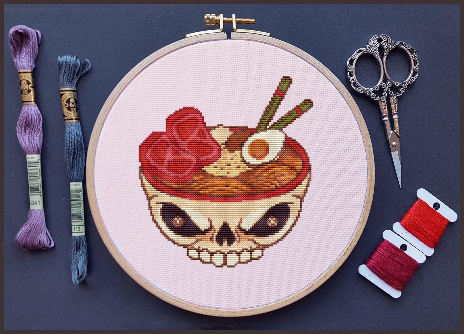 Ramen Cross Stitch Pattern Skull Cross Stitch Food Cross Etsy
