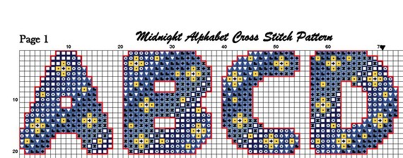 Midnight Alphabet Cross Stitch Pattern, Font Cross Stitch