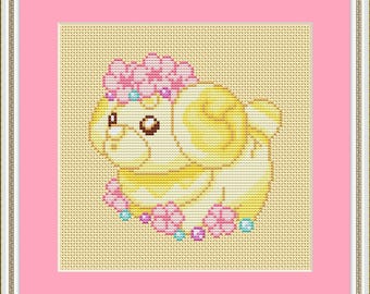 Flowercrown Fidough Cross Stitch Pattern, Kawaii Cross