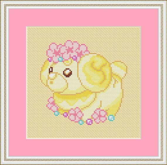 Flowercrown Fidough Cross Stitch Pattern, Kawaii Cross