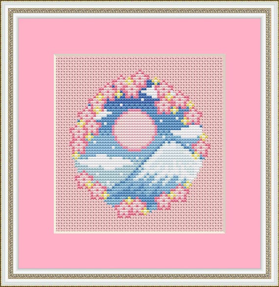 富士山のクロスステッチ図案、日本のクロスステッチ、パステルクロス