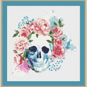 Floral Skull Cross Stitch Pattern, Watercolor Cross Stitch, Horror Cross Stitch, Witch Cross Stitch, Counted Cross Stitch, Kreuzstich, PDF