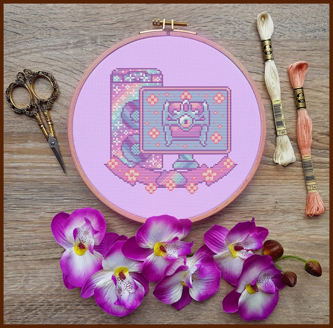 Pastel PC Cross Stitch Pattern, Galaxy Cross Stitch, Gaming Cross ...