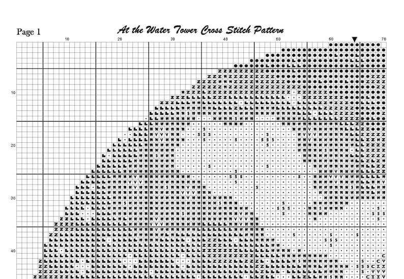 Peut inclure: Mod&egrave;le de point de croix noir et blanc pour un ch&acirc;teau d'eau. Le motif est sur une grille avec des num&eacute;ros en haut et sur le c&ocirc;t&eacute;. Le motif est destin&eacute; &agrave; un projet de point de croix.
