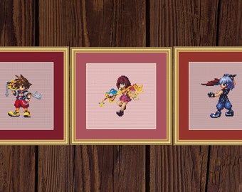 Kingdom Hearts Cross Stitch Pattern Set, Sora Cross Stitch, Kairi Cross Stitch, Riku Cross Stitch, Game Cross Stitch, Anime Cross Stitch