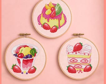 Sweets Cross Stitch Pattern Set, Pastel, Food, Pixel, (PDF)