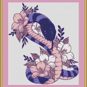 Floral Snake Cross Stitch Pattern, Watercolor Cross Stitch, Witch Cross Stitch, Kawaii Cross Stitch, Witchy Cross Stitch, Counted, PDF, DMC