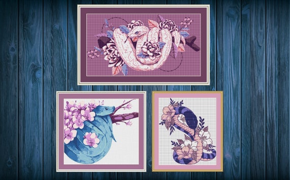 ☆*ピ様 Sサイズ Stina type K / old flower char Snake Cross Stitch Pattern Set, Witch Cross Stitch, Floral