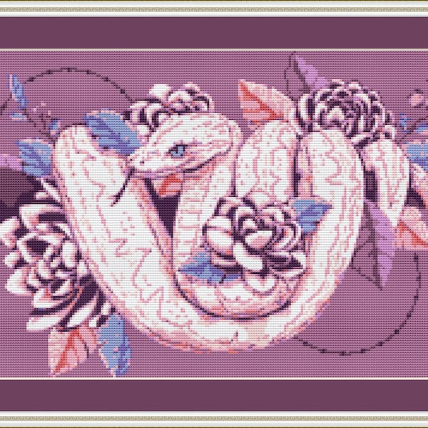 Snake Cross Stitch Pattern, Floral Cross Stitch, Witch Cross Stitch, Gothic Cross Stitch, Witchy Cross Stitch, Counted Cross Stitchm PDF