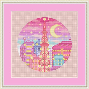 Tokyo Tower Cross Stitch Pattern, Japan Cross Stitch, Pastel Cross Stitch, Cute Cross Stitch, Japanese Cross Stitch, City Cross Stitch, PDF image 2