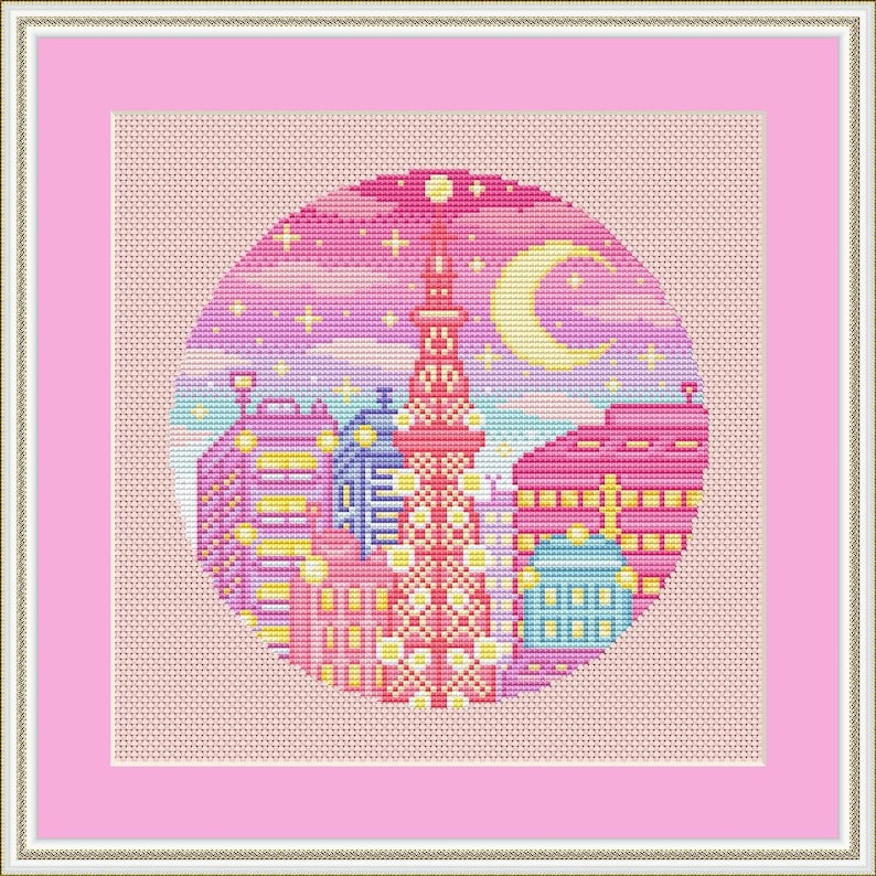 Tokyo Tower Cross Stitch Pattern, Japan Cross Stitch, Pastel Cross Stitch, Cute Cross Stitch, Japanese Cross Stitch, City Cross Stitch, PDF image 2