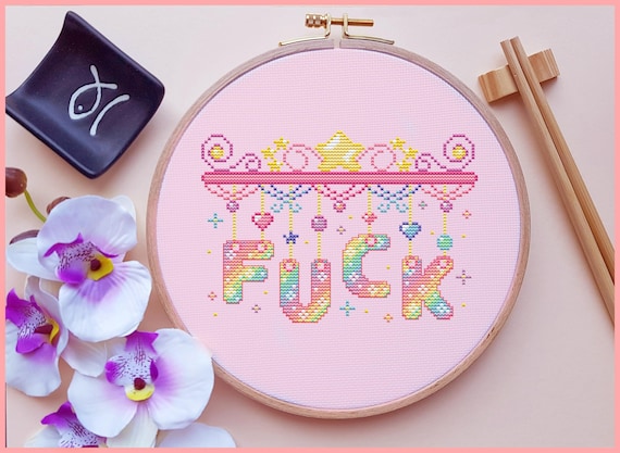 Fuck Cross Stitch Pattern, Rainbow, Snarky, Pastel, Pixel, (PDF)