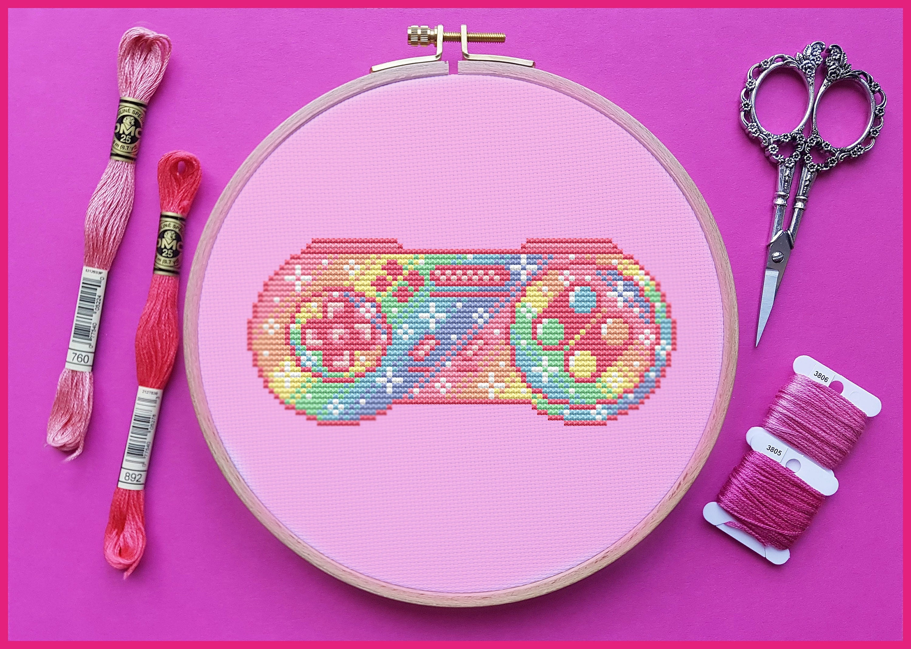 SNES Controller Cross Stitch Pattern, Galaxy Cross Stitch, Game Cross Stitch, Rainbow Cross Stitch, Pastel Cross Stitch, Counted, PDF, DMC