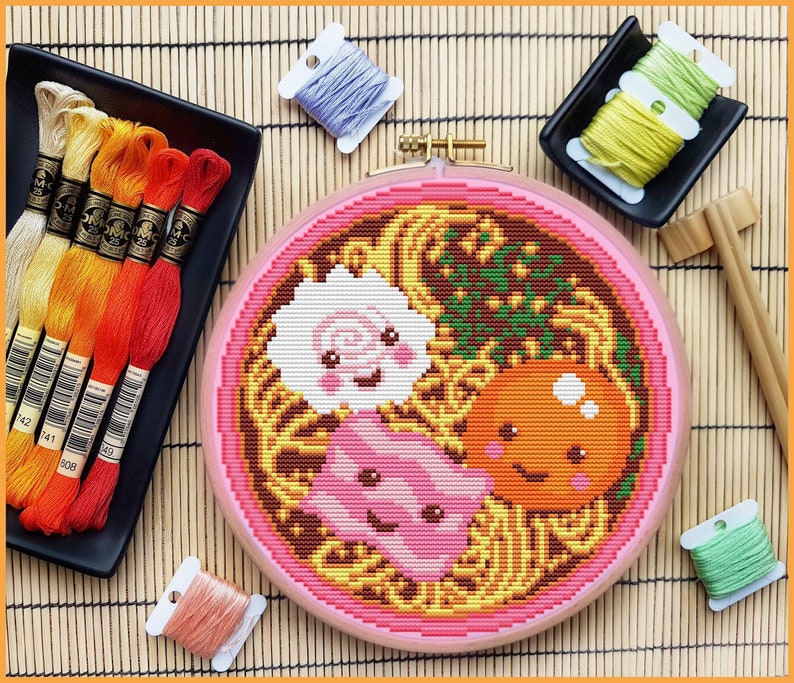 Ramen Cross Stitch Pattern, Japan Cross Stitch, Kawaii Cross Stitch, Food Cross Stitch, Anime Cross Stitch, Funny Cross Stitch, Counted, PDF image 1