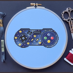 SNES Controller Cross Stitch Pattern, Galaxy Cross Stitch, Game Cross Stitch, Retro Cross Stitch, Gaming Cross Stitch, Counted, PDF, DMC