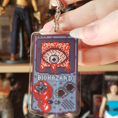 Resident Evil Keychain, Game Boy, Horror, Pixel Art, Acrylic