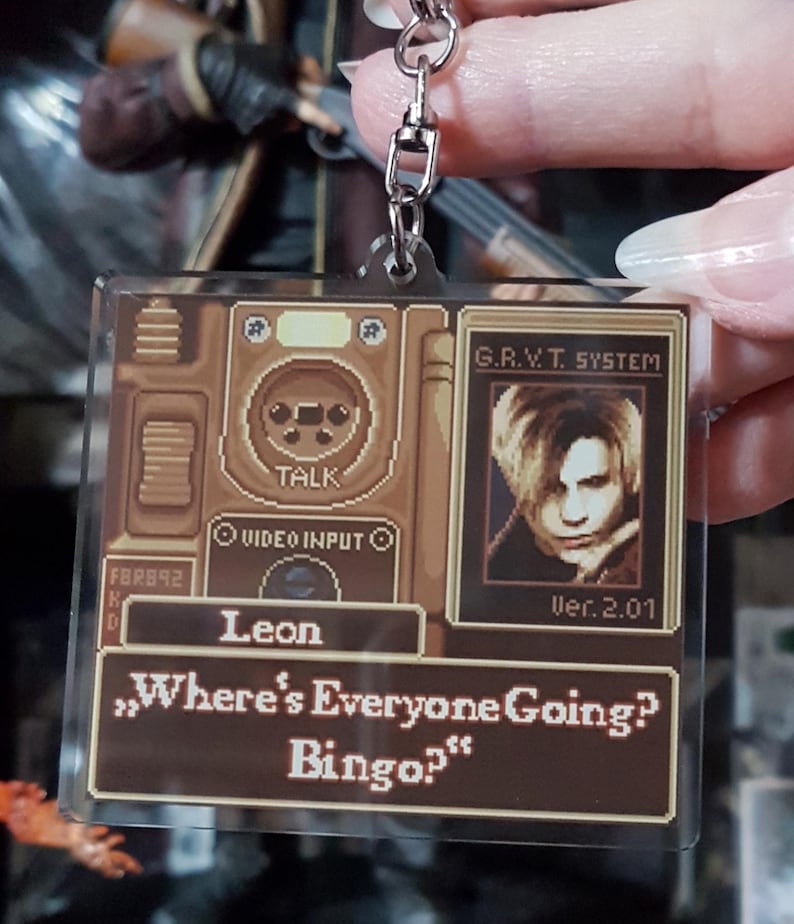 Resident Evil 4 Keychain, Leon Kennedy Keychain, Pixel Art Keychain, Funny Keychain, Acrylic Keychain, Gaming, Bag Charm, Gift image 1