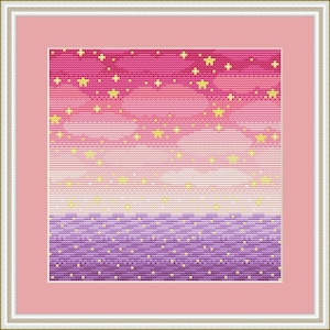 Pastellucht kruissteekpatroon, Galaxy-kruissteek, milieu kruissteek, anime-kruissteek, Japanse kruissteek, kawaii, geteld, pdf