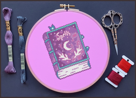 Pastel Spell Book Cross Stitch Pattern, Witchy, Gothic, (PDF)