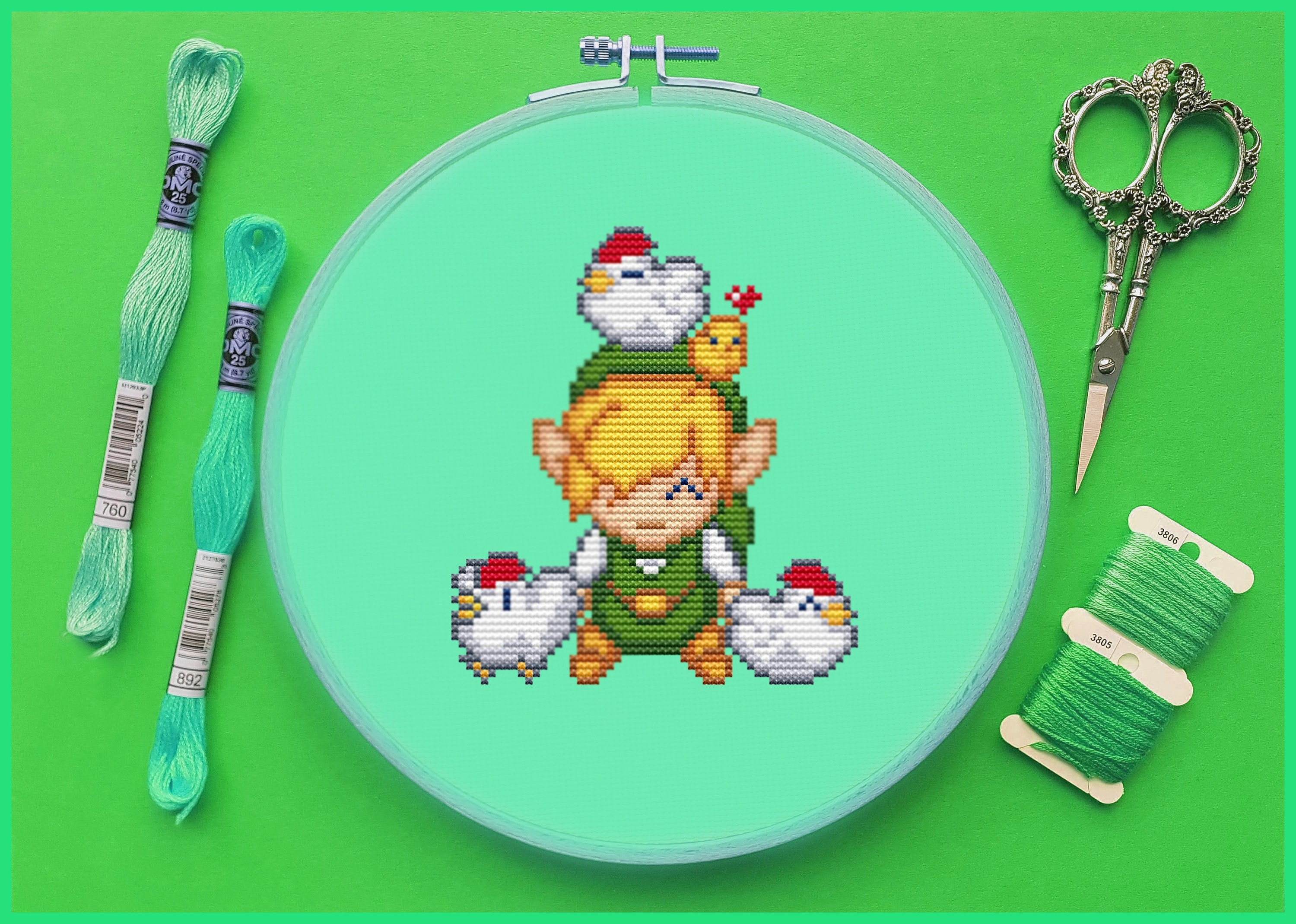 Zelda Cross Stitch Pattern, Kawaii Cross Stitch, Game Cross