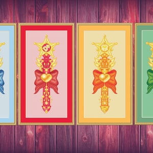 Anime Staff Cross Stitch Pattern Set, Girl, Pixel (PDF)