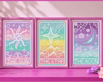 Tarot Cross Stitch Pattern Set, The Moon, Pastel, (PDF)