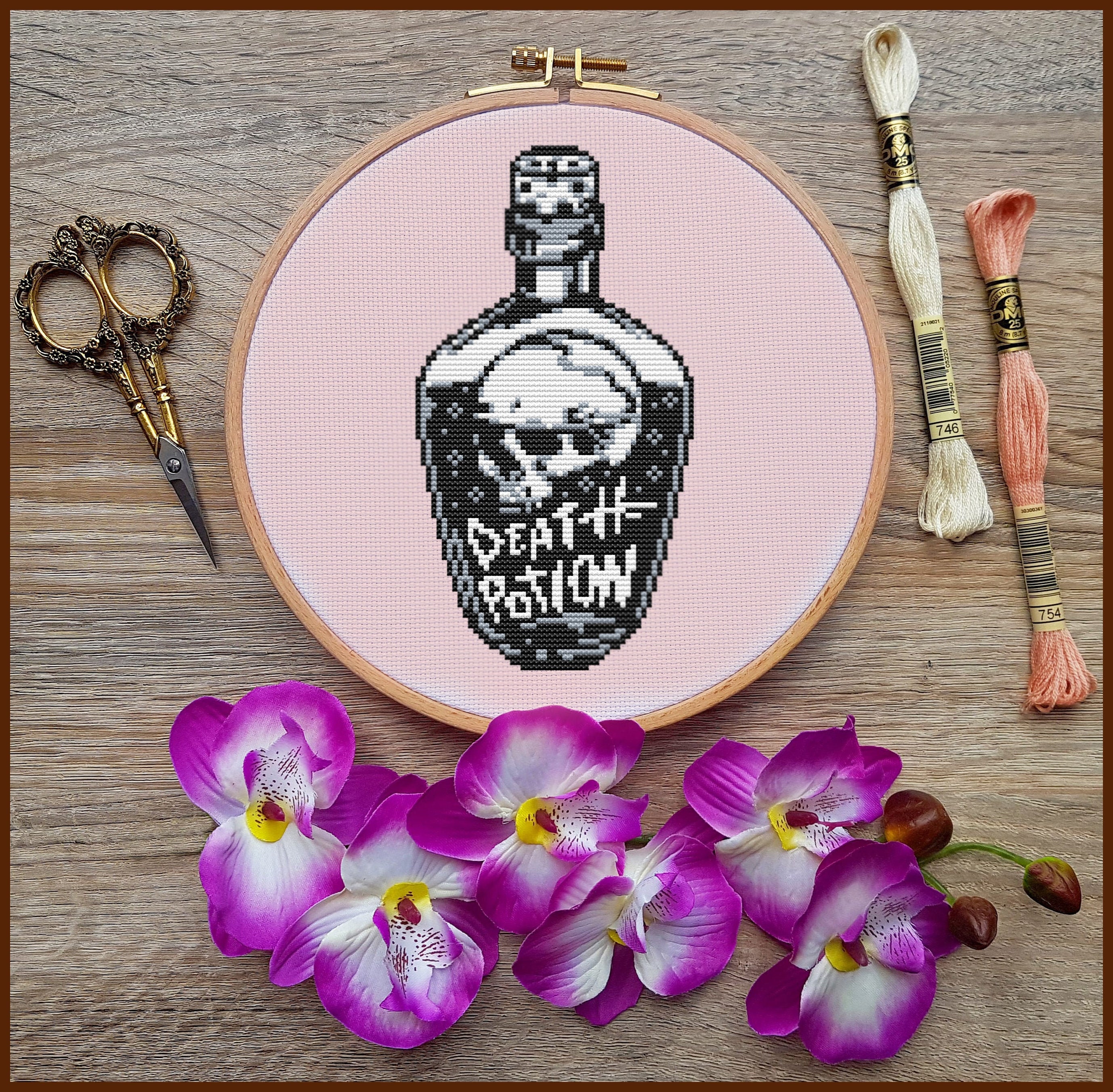 Witchy Potion Cross Stitch Pattern Skull Cross Stitch Witch Etsy