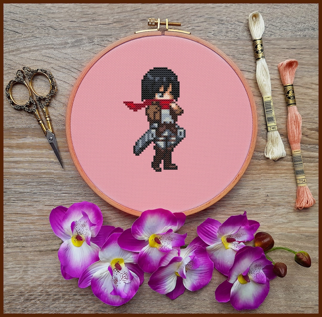 Kit Broderie Point De Croix Débutant - Tissu 11CT Imprimé Motif Manga Anime 40x50 Cm - Fil Coton, Aiguille, Instructions - DIY Déco Cadeau